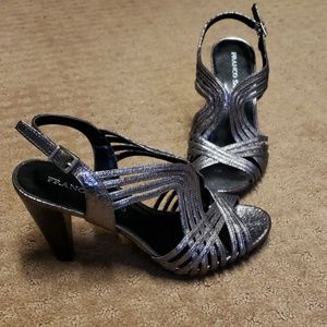 Franco Sarto Silver/Gunmetal Slingback Heels